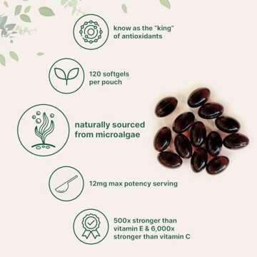 Micro Ingredients Astaxanthin 12mg, 120 Softgels, 4 Month Supply | Premium Astaxanthin Antioxidant Supplements | Fresh Microalgae Source | Supports Eye, Joint, & Internal Circulation Health