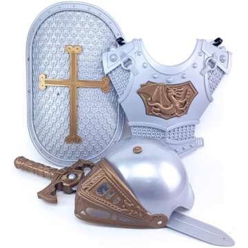 Medieval Knight in Shining Armor, Kids Crusader Pretend Role Play Plastic Costume Dress Up Cosplay w...