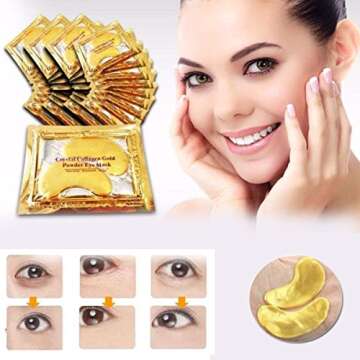 ACE BEAUTY 16-pair Crystal Collagen Gold Powder Eye Mask - Luxury Skin Care 24K Gold Eye Patches for Dark Circles - Anti-Aging and Wrinkle-Free Skin - Rejuvenated Younger Looking Eyes
