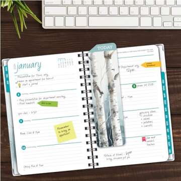 HARDCOVER 2024 Planner: (November 2023 Through December 2024) 5.5"x8" Daily Weekly Monthly Planner Yearly Agenda. Bookmark, Pocket Folder and Sticky Note Set (Cold Forest)