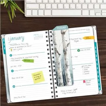 HARDCOVER 2024 Planner: (November 2023 Through December 2024) 5.5"x8" Daily Weekly Monthly Planner Yearly Agenda. Bookmark, Pocket Folder and Sticky Note Set (Cold Forest)