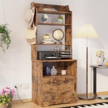 LIKIMIO Nightstand with Charging Station, 55" Tall End Side Table with Storage Cabinet, Small Booksh...