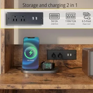 LIKIMIO Stylish Nightstand with USB and Power Outlets