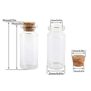 MaxMau 24PCS 10ml Glass Bottles Cork Stoppers DIY Decoration Mini Glass Vials Cork Message Glass Bottle Vial Cork,Small Glass Bottles Jars Corks for Wedding Party Favors