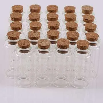 MaxMau 24PCS 10ml Glass Bottles Cork Stoppers DIY Decoration Mini Glass Vials Cork Message Glass Bottle Vial Cork,Small Glass Bottles Jars Corks for Wedding Party Favors