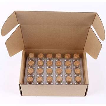 MaxMau 24PCS 10ml Glass Bottles Cork Stoppers DIY Decoration Mini Glass Vials Cork Message Glass Bottle Vial Cork,Small Glass Bottles Jars Corks for Wedding Party Favors