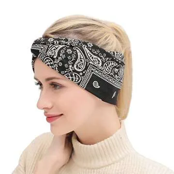 6Pcs Boho Headbands for Women Elastic Floral Print Paisley Bandana Knot Headbands Turban Headwraps C...