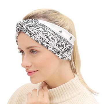 6Pcs Boho Headbands for Women Elastic Floral Print Paisley Bandana Knot Headbands Turban Headwraps Criss Cross Head Wrap Hair Band Yoga Running Sport Twisted Hairband Hair Accessories for Women Girls