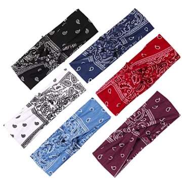 6Pcs Boho Headbands for Women Elastic Floral Print Paisley Bandana Knot Headbands Turban Headwraps Criss Cross Head Wrap Hair Band Yoga Running Sport Twisted Hairband Hair Accessories for Women Girls