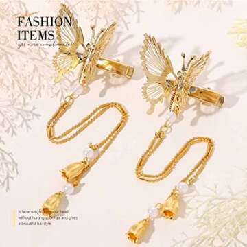 Bartosi Butterfly Clips Hair Gold Hair Barrettes Fluttering Tassel Hair Accessories Set for Women an...