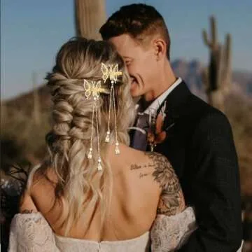 Bartosi Butterfly Clips Hair Gold Hair Barrettes Fluttering Tassel Hair Accessories Set for Women and Girls (Pack of 2)