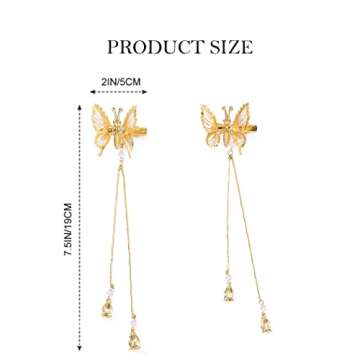 Bartosi Butterfly Clips Hair Gold Hair Barrettes Fluttering Tassel Hair Accessories Set for Women and Girls (Pack of 2)