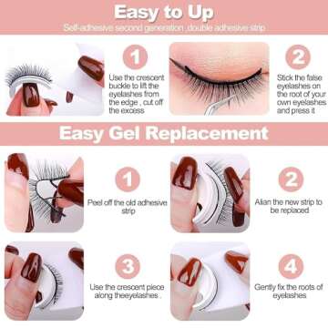 adceftp 6 Pcs Self Adhesive Eyelashes, Reusable Self Adhesive Eyelashes, Reusable Adhesive Eyelashes Natural Look, Waterproof Glueless Eyelashes