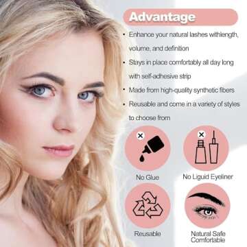 adceftp 6 Pcs Self Adhesive Eyelashes, Reusable Self Adhesive Eyelashes, Reusable Adhesive Eyelashes Natural Look, Waterproof Glueless Eyelashes