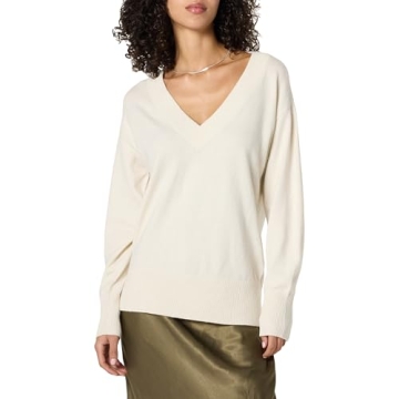 The Drop Women’s Maye Essential V-Neck Sweater - Chic Whisper White Style