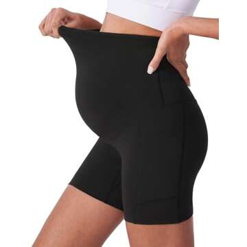 POSHDIVAH Maternity Shorts for Women Over Belly Biker Workout Yoga Active Summer Pregnancy Running Short Leggings Black 5" Small