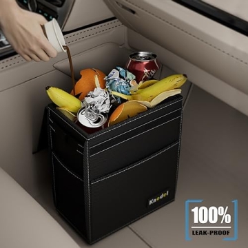 K KNODEL Car Trash Can, Waterproof Car Garbage Can, Car Trash Bag with Lid, Leak-Proof Car Trash Bin, Car Trash Hanging (Large, Black)