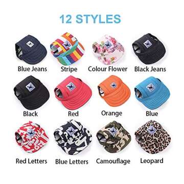 Leconpet Baseball Caps Hats with Neck Strap Adjustable Comfortable Ear Holes for Small Medium and Large Dogs in Outdoor Sun Protection (XL, Stripe)