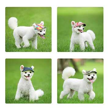 Leconpet Baseball Caps Hats with Neck Strap Adjustable Comfortable Ear Holes for Small Medium and Large Dogs in Outdoor Sun Protection (XL, Stripe)