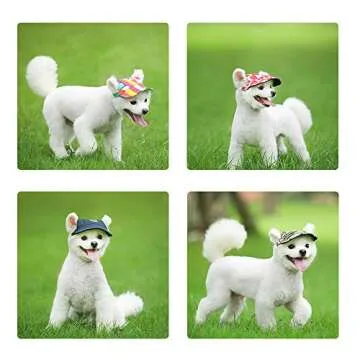 Leconpet Baseball Caps Hats with Neck Strap Adjustable Comfortable Ear Holes for Small Medium and Large Dogs in Outdoor Sun Protection (XL, Stripe)