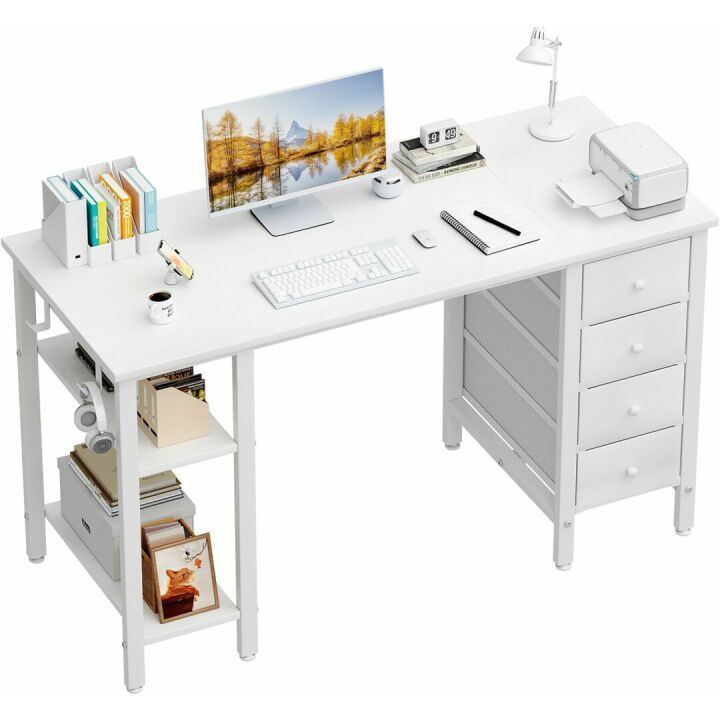 Lufeiya White Study Desk with Drawers and Shelves