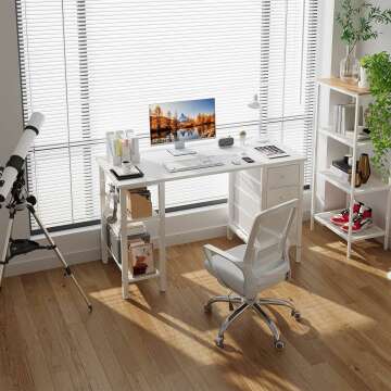 Lufeiya White Study Desk with Drawers and Shelves