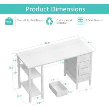 Lufeiya White Study Desk with Drawers and Shelves