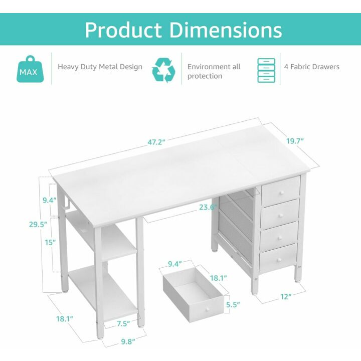 Lufeiya White Study Desk with Drawers and Shelves