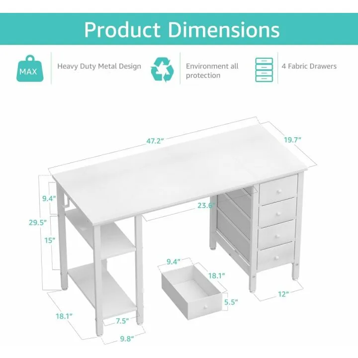 Lufeiya White Study Desk with Drawers and Shelves