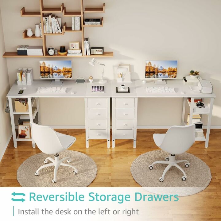 Lufeiya White Study Desk with Drawers and Shelves