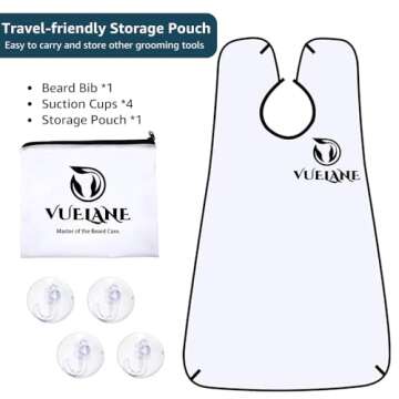 VUELANE Beard Bib Beard Apron, Beard Bib Hair Catcher for Men Shaving, Non-Stick Beard Bib Apron for Men with Strong Suction Cups, Gifts for Men Husband, Grooming Kit for Men - White