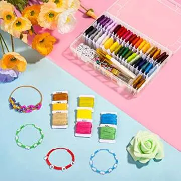 PAXCOO 488Pcs String Bracelet Making Kit, Friendship Bracelet String Kit with 50 Skeins Embroidery Floss Cross Stitch Thread, 400Pcs Friendship Bracelet Beads, 37Pcs Embroidery Tools
