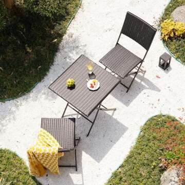 Grand patio Parma 3-Piece Wicker Patio Bistro Set Outdoor Furniture Set Folding Bistro Chairs and Ta...