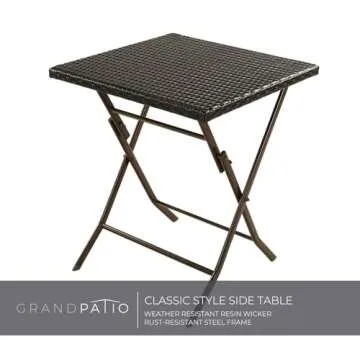 Grand patio Parma 3-Piece Wicker Patio Bistro Set Outdoor Furniture Set Folding Bistro Chairs and Table - Brown