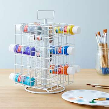 White Paint Storage Spinner by Craft Smart - Paint Tower Organizer Holds Up to 48 2oz Bottles - 1 Pack