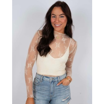 Elegant Wyeysyt Women's Sheer Mesh Long Sleeve Blouse