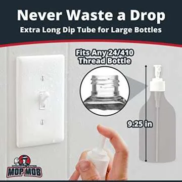 Leak Proof Fine Mist Spray Head 6 Pk. Plunger Sprayer Replacement Cap for Large Bottles, BPA-free 24/410 Thread Fingertip Pump Mister Top with 9.25 in. Tube for Home, Cleaning, Beauty + Hair Care