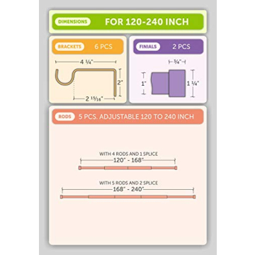 Ivilon 1" Curtain Rod 10 to 20 ft Brushed Gold Finish