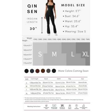 QINSEN Short Sleeve Jumpsuit for Women Square Neck Bodycon Wide Leg Long Pants Unitard Black S