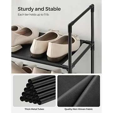 SONGMICS Shoe Rack, 10 Tier Shoe Shelf, Shoe Storage Organizer, Space-Saving, 13 x 13 x 68.1 Inches, Metal Frame, Non-Woven Fabric Shelves, for Entryway, Bedroom, Black ULSR110B02