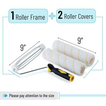 Bates - Paint Roller, 9 inch, Roller Frame with 2 Covers, Roller Naps 9 inch, Paint Roller Set, Roll...