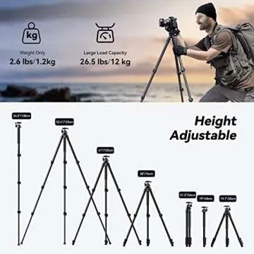 SmallRig AP-10 Carbon Fiber Tripod, 52.4" Lightweight Compact Camera Tripod with Detachable Monopod, 360° Ball Head, Quick Release Plate, Payload 26.5 lbs, for Canon for Sony, DSLR Camera, Phone-4060