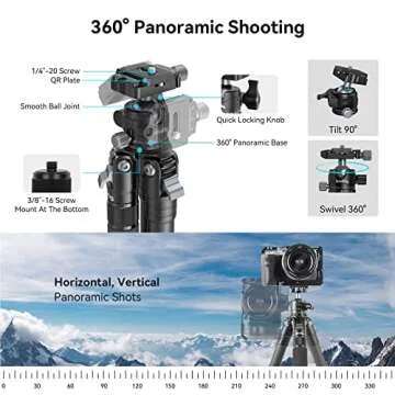 SmallRig AP-10 Carbon Fiber Tripod, 52.4" Lightweight Compact Camera Tripod with Detachable Monopod, 360° Ball Head, Quick Release Plate, Payload 26.5 lbs, for Canon for Sony, DSLR Camera, Phone-4060