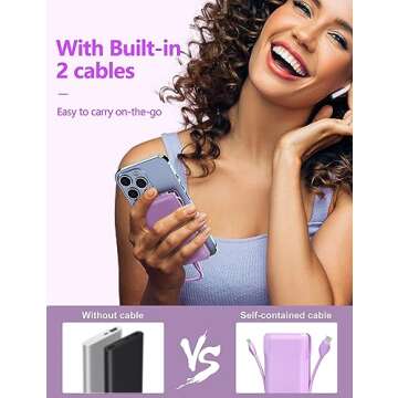 10000mAh Slim Portable Phone Charger with Built-in Cables for Fast Charging