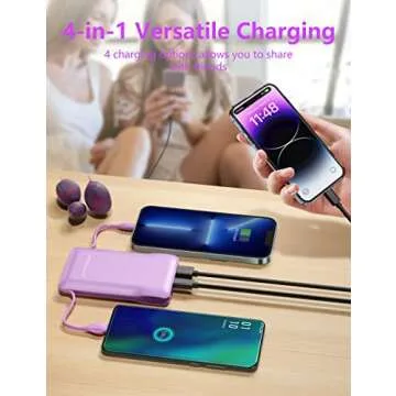 Compact 10000mAh Portable Phone Charger with Cables