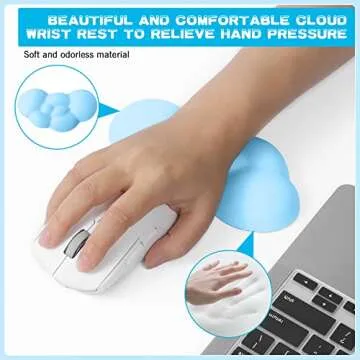MANBASNAKE Cloud Mouse Pad Wrist Support,Leather Cushion Memory Foam,Leather Waterproof Coaster,Ergonomic Palm Rest for Computer,Laptop,Office Work,PC Gaming,Wrist/Elbow Pain Relief (Blue)