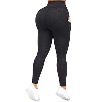 SUUKSESS Women Crossover Workout Leggings with Pockets High Waisted Gym Yoga Pants (Leopard Black, L)