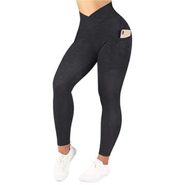 SUUKSESS Women Crossover Workout Leggings with Pockets High Waisted Gym Yoga Pants (Leopard Black, L)