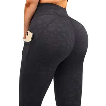 SUUKSESS Women Crossover Workout Leggings with Pockets High Waisted Gym Yoga Pants (Leopard Black, L)