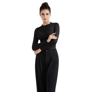 SUUKSESS Women Mock Neck Long Sleeve Tops for Business Casual